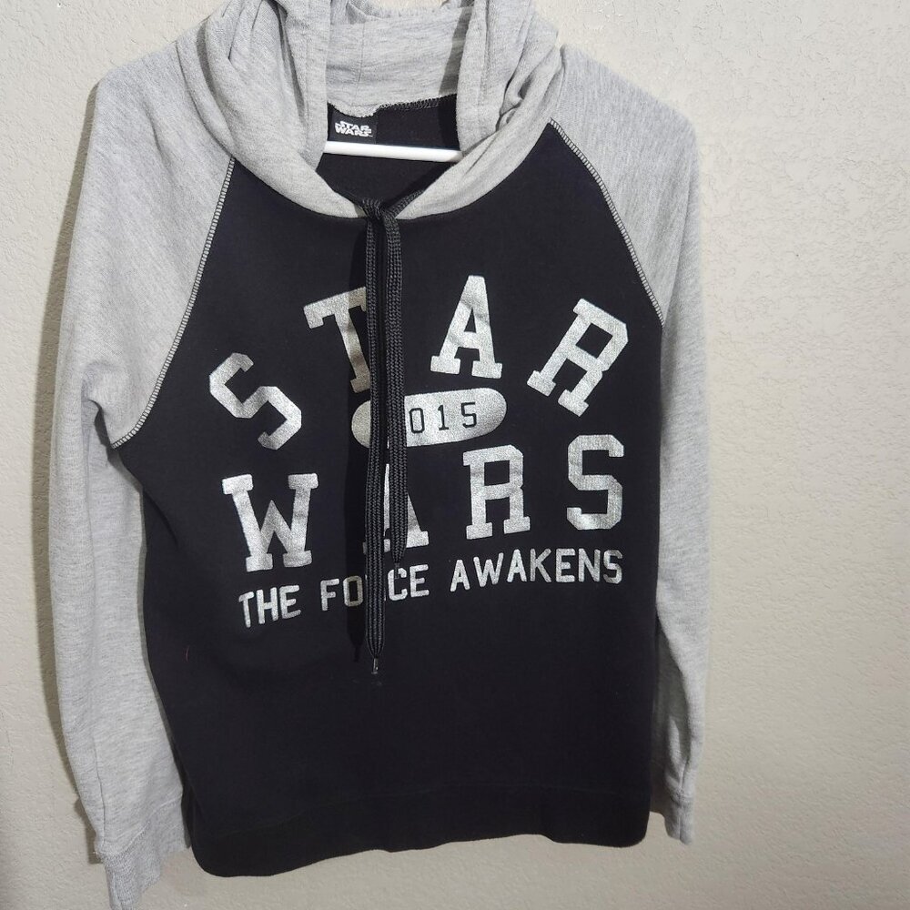 Star Wars Hoodie Womens Medium Black Gray The Force Awakens 2015 Raglan Pullover - Picture 3 of 16